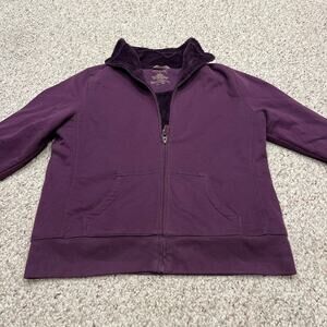 LL Bean Women's Full Zip Fleece Lined Jacket Sz L Purple Outdoor Cotton Cozy